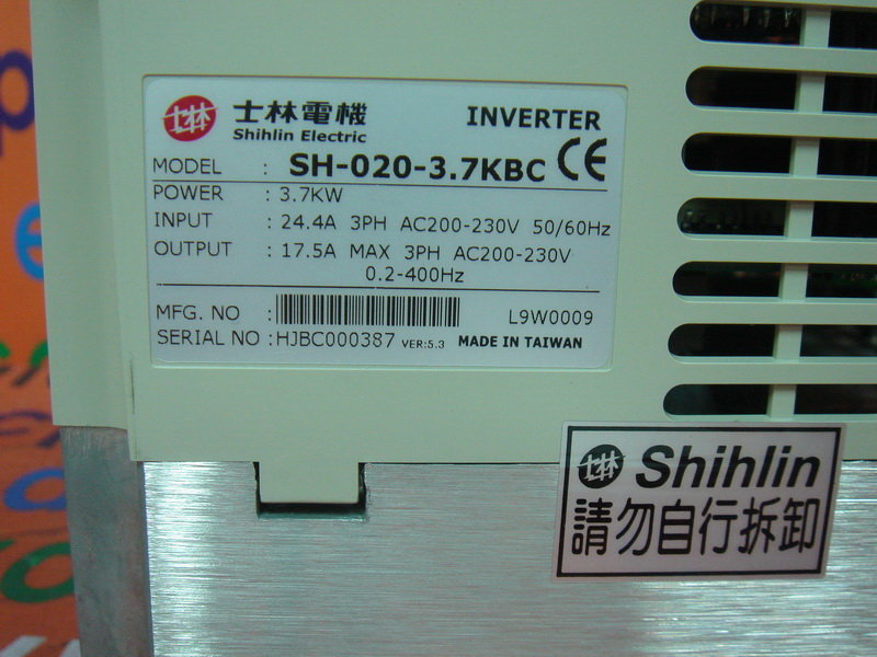 SHIHLIN COMPACT SIZE INVERTER SH-020-3.7KBC - PLC DCS SERVO